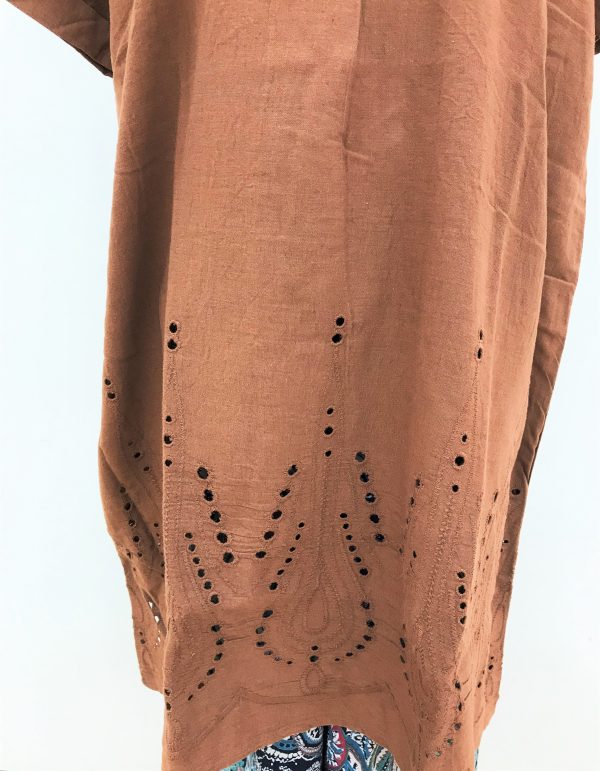 シフリー刺繡チュニック・テラコッタ裾部分